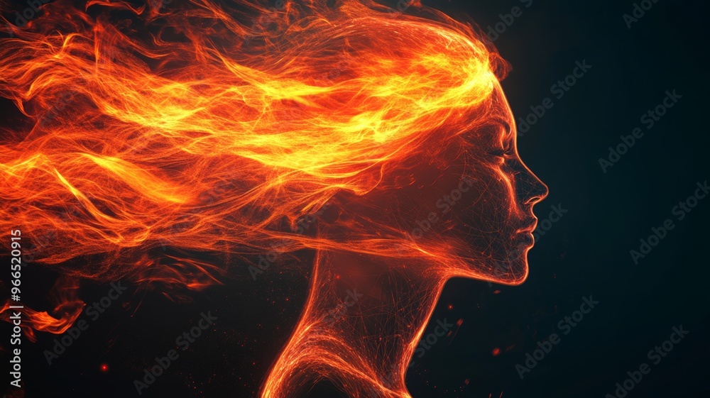 Woman with fiery hair in digital art Woman with fiery hair in digital art