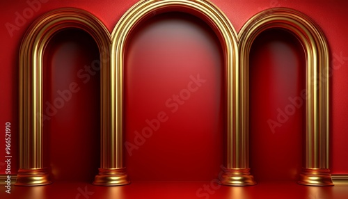 Three Golden Arches on a Red Wall