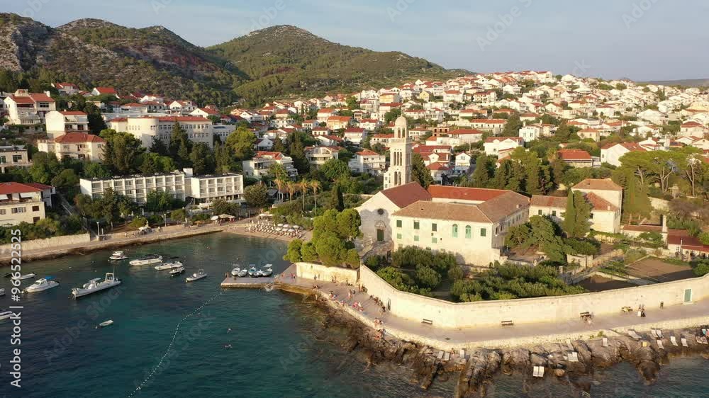 Bird's Eye View of Franciscan Monastery, Hvar - Aerial Summer Footage Bird's Eye View of Franciscan Monastery, Hvar - Aerial Summer Footage
