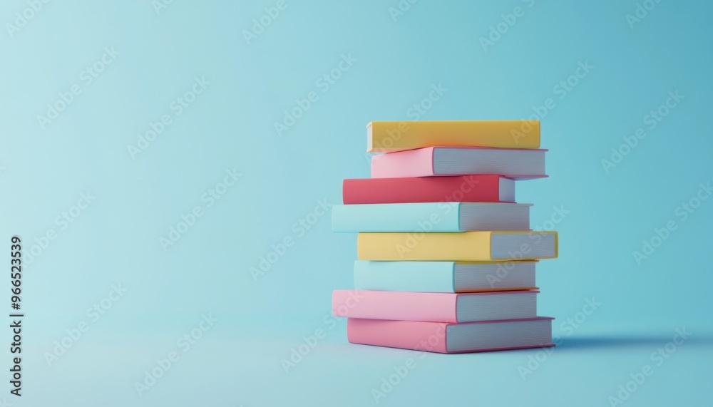 Stack of Colorful Books on Blue Background Stack of Colorful Books on Blue Background