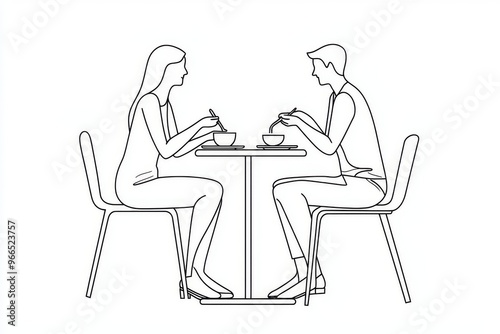 The couples are enjoying a luxurious dinner at candle light. Drawing of a candle light dinner