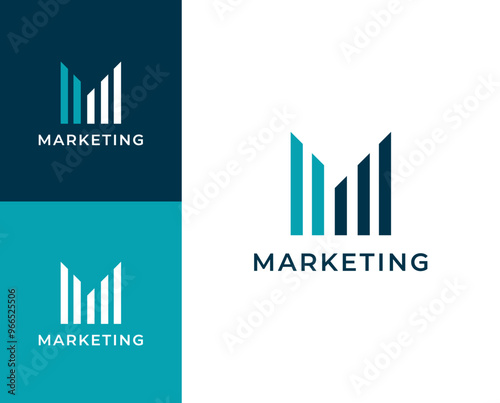 M Maketing logo. Letter M with statistic element logo design illustration.	