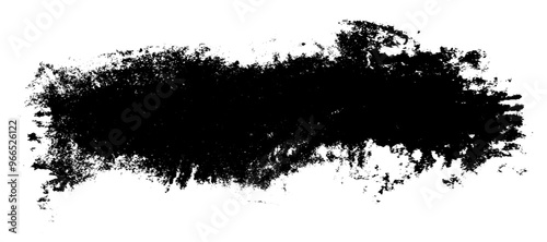 Artistic grunge textured black ink smear brush stroke. Abstract hand painted dark isolated paintbrush shape for texture frame, graphic design, background, plaque banner decor