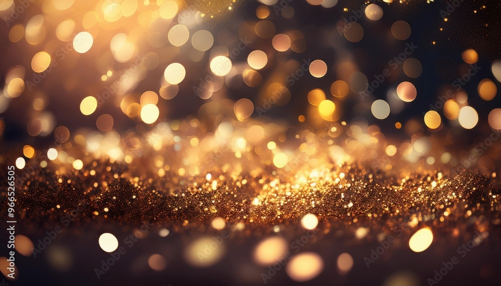 Sparkling gold lights shine brightly on a dark background Sparkling gold lights shine brightly on a dark background