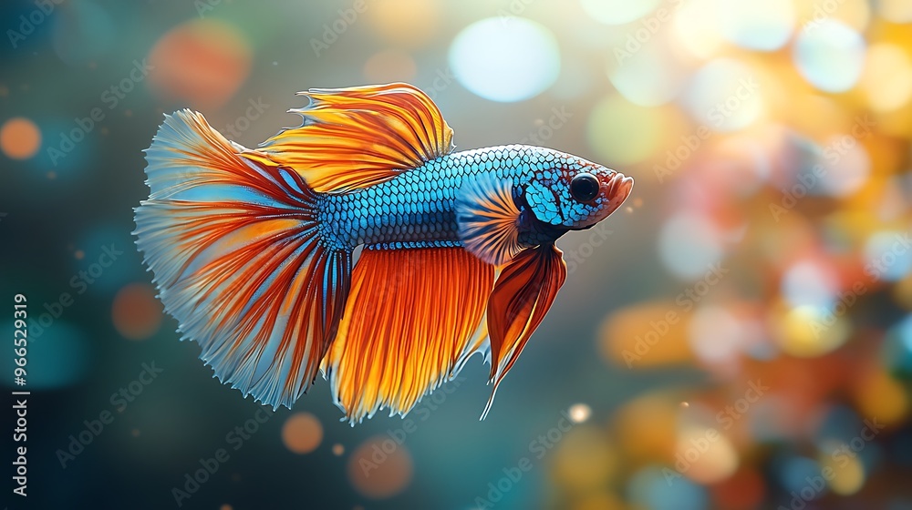 Colorful Siamese fighting fish with vibrant fins, swimming in a sparkling, bokeh background. Colorful Siamese fighting fish with vibrant fins, swimming in a sparkling, bokeh background.
