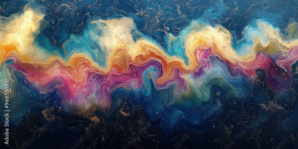 Abstract Swirling Colors and Glitter in a Deep Blue Background Abstract Swirling Colors and Glitter in a Deep Blue Background