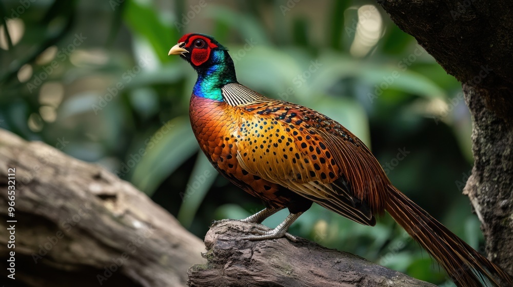Fototapeta premium Colorful Pheasant Perched on Branch