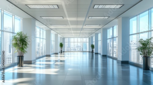 Wallpaper Mural Modern Office Hallway with City View Torontodigital.ca