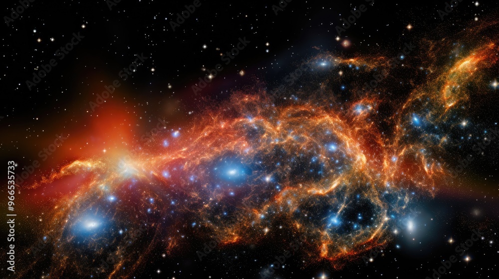 Fototapeta premium A breathtaking view of a distant galaxy, filled with swirling clouds of gas and dust, illuminated by the brilliant light of countless stars.