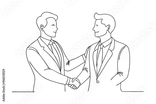 Top View Businessmen Shaking Hands Continuous Line Drawing | Vector Art Illustration photo