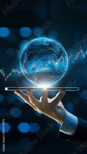 Businessman holding a device with a stock chart hologram investing using technology to invest in stocks the concept of using technology in trading and analyzing stocks