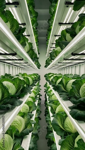 Vertical farm cultive green cabbage photo
