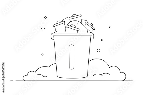 Overflowing Trash Can Line Drawing Minimalist Vector Illustration of Trash Bags