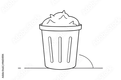 Overflowing Trash Can Line Drawing Minimalist Vector Illustration of Trash Bags