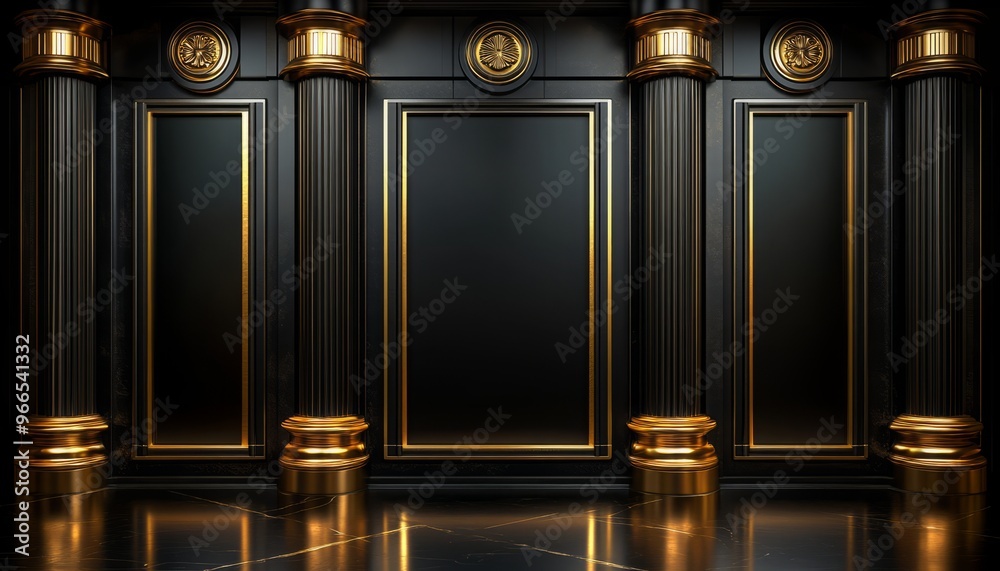 Black and Gold Wall with Columns and Molding Black and Gold Wall with Columns and Molding