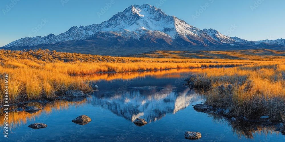 Obraz premium Snow-capped Mountain Reflected in Still Water