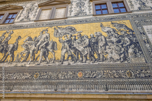 Dresden Furstenzug (Dresden Procession of Princes), mural of rulers of Saxony, in the Augustusstrasse street in Dresden, Germany photo