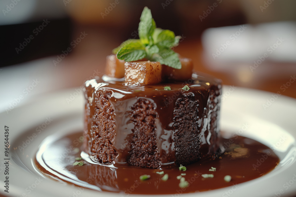 Indulge in a warm dessert delight featuring apple sticky toffee with a rich color and enticing sauce on a cozy afternoon Indulge in a warm dessert delight featuring apple sticky toffee with a rich color and enticing sauce on a cozy afternoon