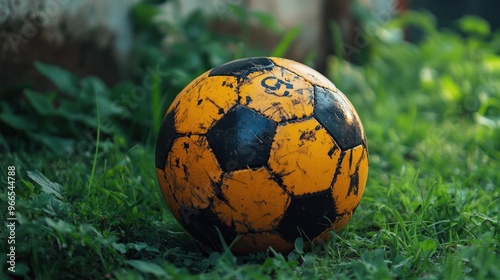 Worn Soccer Ball on Green Grass