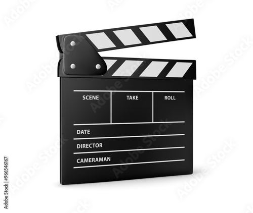 Movie Clapperboard. Film Directors ClapBoard. Cinema Equipment. Black Clapper Board realistic Icon isolated on white background. Vector illustration.