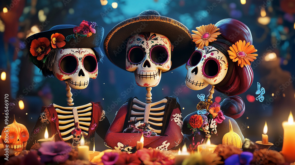 3d cartoon style illustration for dia de Los Muertos 3d cartoon style illustration for dia de Los Muertos