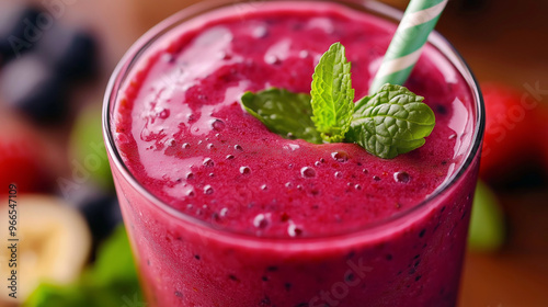 Wallpaper Mural a close-up of a glass filled with a colorful smoothie made with plant-based protein, blended with berries, banana, and spinach Torontodigital.ca