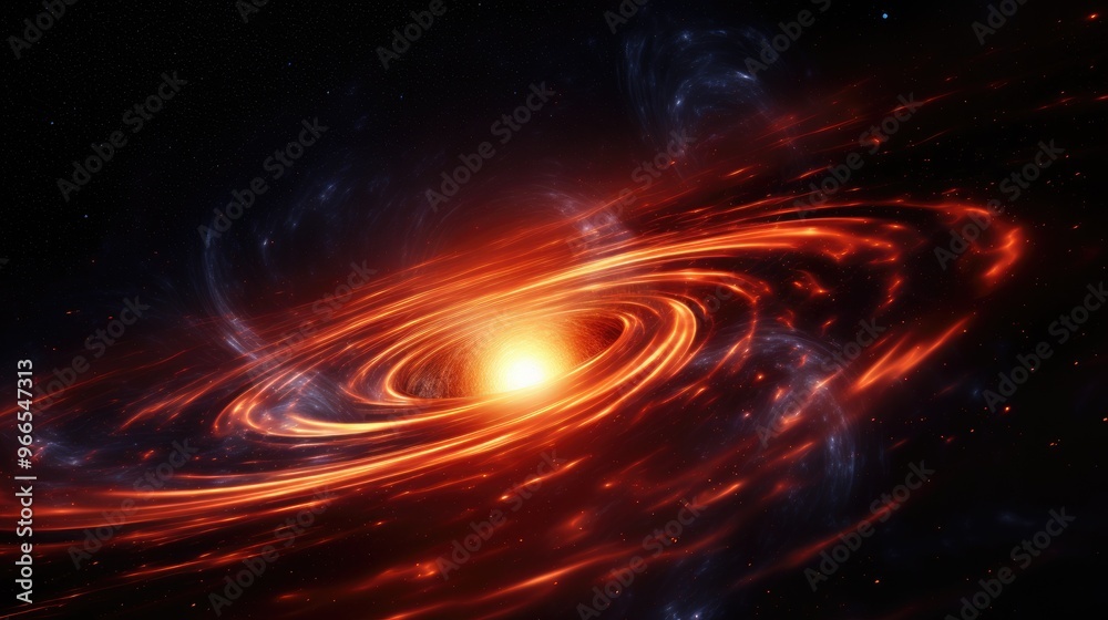 A swirling vortex of fiery energy illuminates the vast darkness of space, creating a mesmerizing display of cosmic power. A swirling vortex of fiery energy illuminates the vast darkness of space, creating a mesmerizing display of cosmic power.