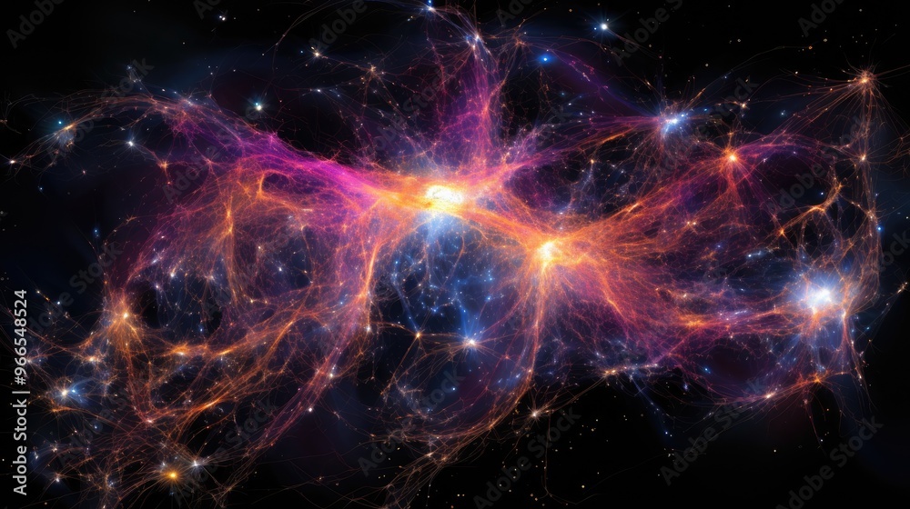 Fototapeta premium A vibrant and ethereal nebula glows with a mix of pink, orange, and blue hues.