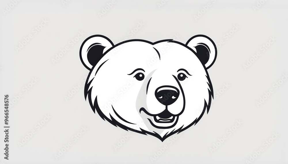 Naklejka premium stylized illustration of a bear's head. The design is minimalistic, using bold black lines to outline the bear's features, including its ears, eyes, and snout. The expression is neutral,