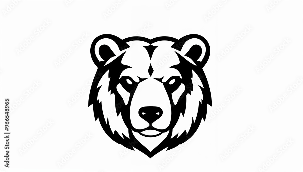 stylized illustration of a bear's head. The design is minimalistic, using bold black lines to outline the bear's features, including its ears, eyes, and snout. The expression is neutral, stylized illustration of a bear's head. The design is minimalistic, using bold black lines to outline the bear's features, including its ears, eyes, and snout. The expression is neutral,