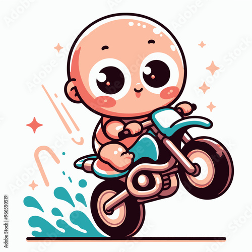 Baby boy riding motocross motorcycle