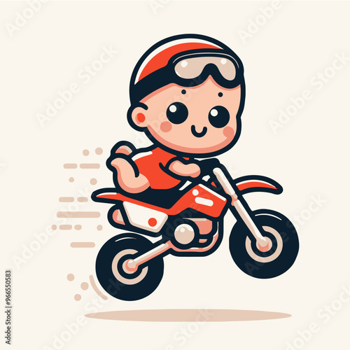 Baby boy riding motocross motorcycle