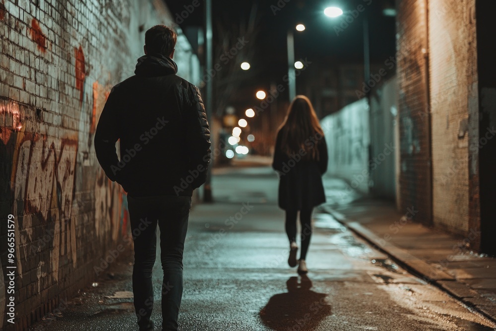 Obraz premium Addressing urgent concern: concept for crime, stalking, presenting grave threat to women, others persecuted for numerous reasons, necessity for preventive strategies, comprehensive support systems.