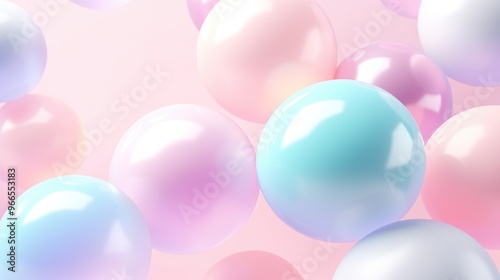 Wallpaper Mural Abstract pastel colored spheres on a pink background. The spheres are arranged in a random pattern and create a sense of depth and movement. Torontodigital.ca