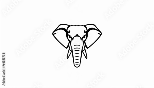 simple, stylized illustration of an elephant's head. The design is minimalistic, using clean lines to depict the elephant's large ears, trunk, and tusks. elephant cartoon isolated on white