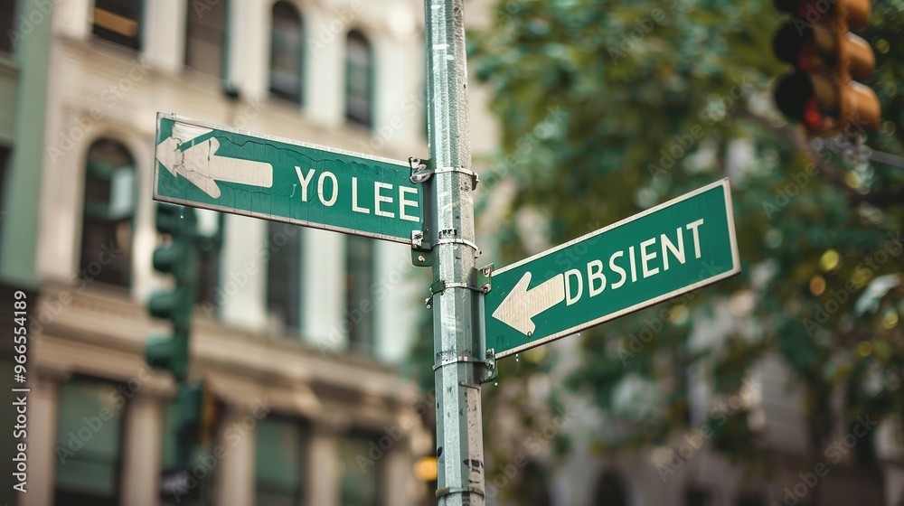 Street Signs Pointing in Opposite Directions in an Urban Setting Street Signs Pointing in Opposite Directions in an Urban Setting