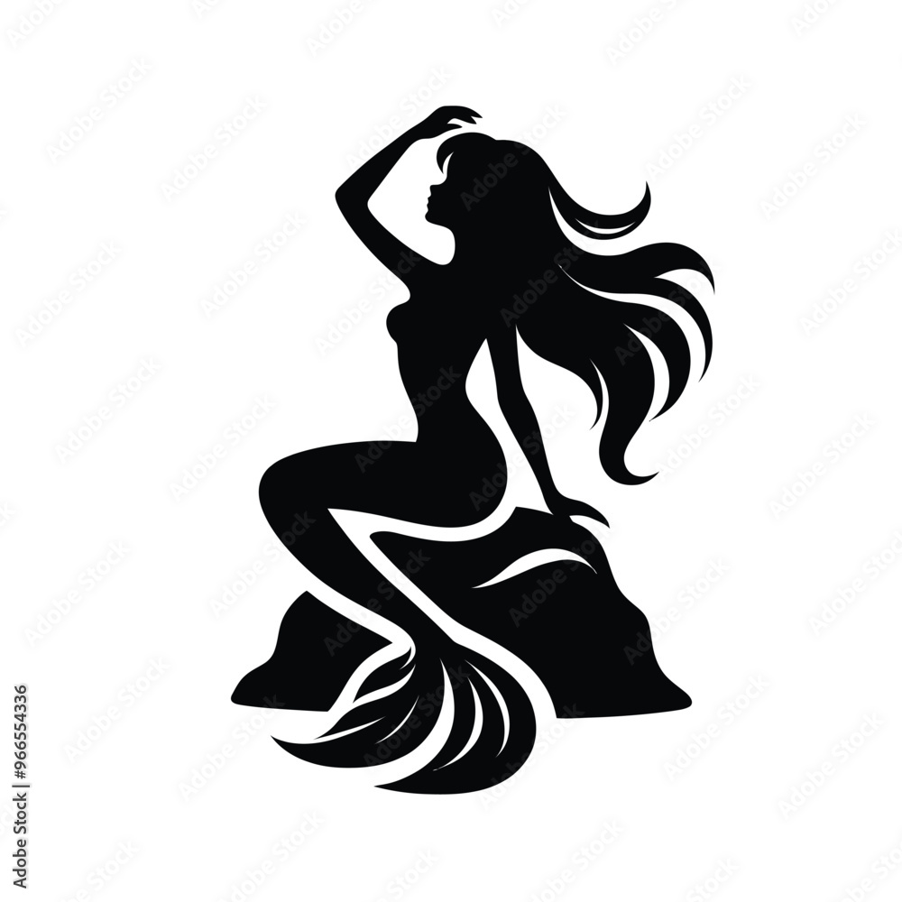 Silhouette of a Mermaid Sitting on a Rock Silhouette of a Mermaid Sitting on a Rock