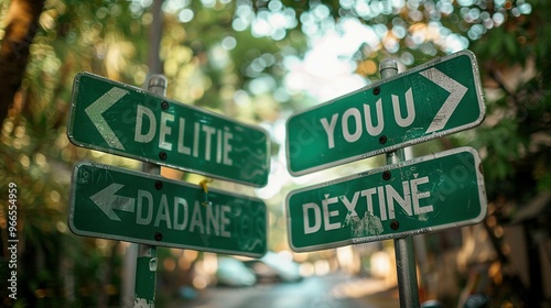 Green Street Signs Pointing in Different Directions photo