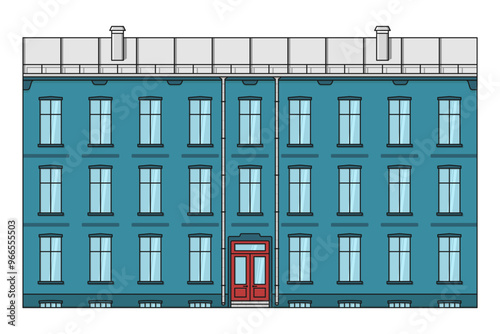 old european apartment building facade cartoon style front view vector flat illustration