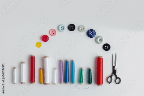 Sewing Supplies and Colorful Thread Arrangement photo