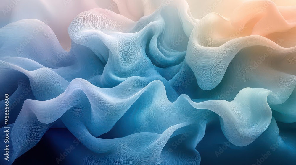 abstract composition of flowing shapes and gentle color gradients evoking tranquility with soft blues and greens melding harmoniously