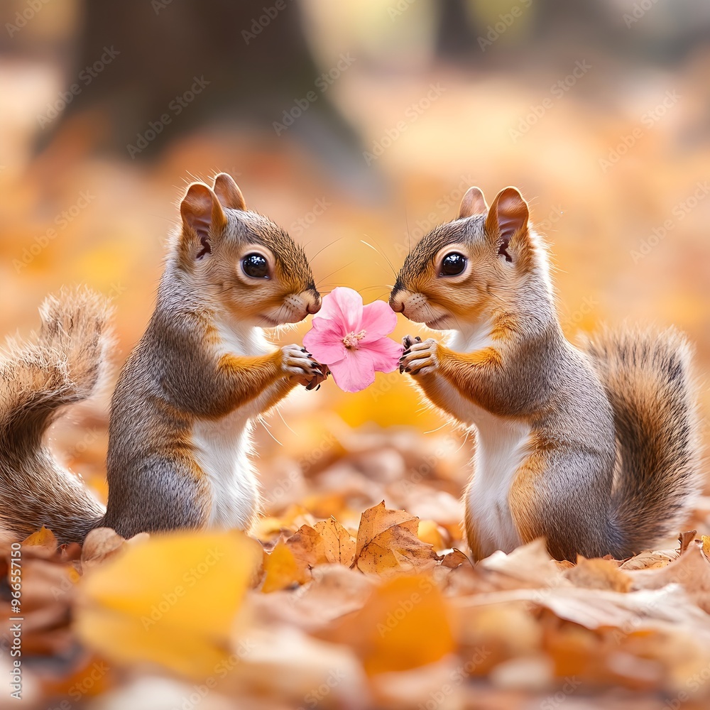 Sweet anime squirrels sharing a tender romantic moment in the scene Sweet anime squirrels sharing a tender romantic moment in the scene