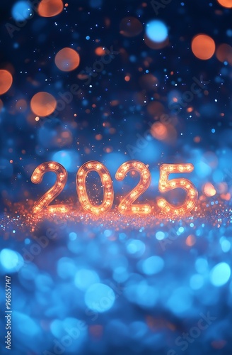 Wallpaper Mural The new year's atmosphere, with the number "2025" written in glowing lights against a snowy and starry background. The depth of field effect Torontodigital.ca