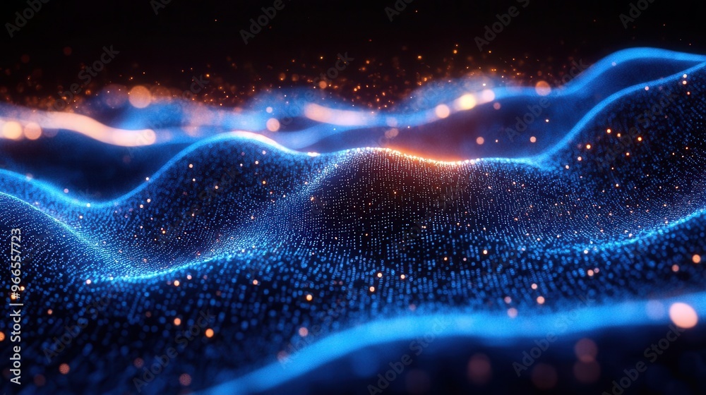 Fototapeta premium abstract digital landscape of navy blue binary code flowing data streams tech aesthetic glowing numerals matrixinspired design