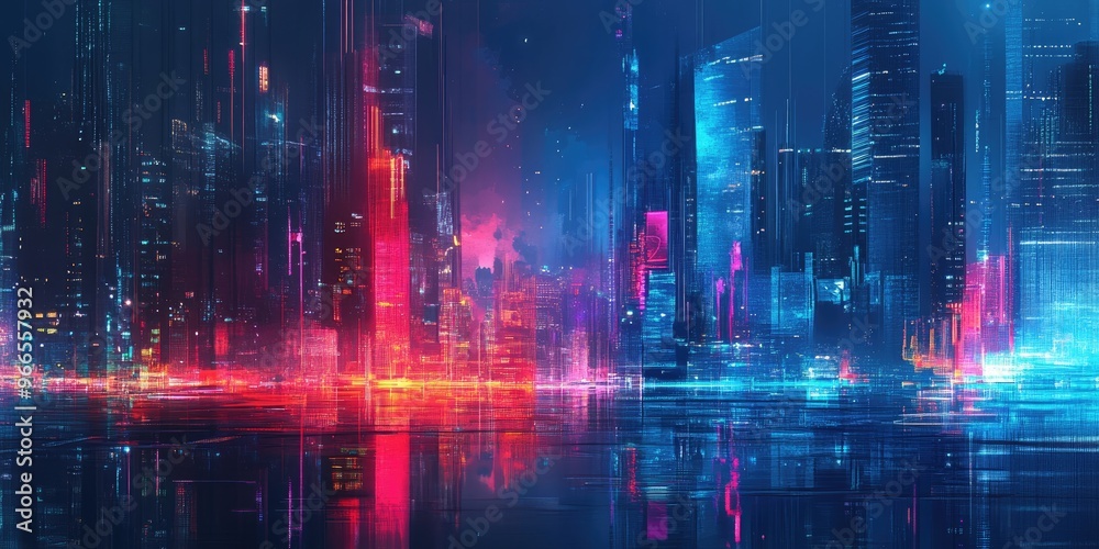 Fototapeta premium abstract digital signature over night city background