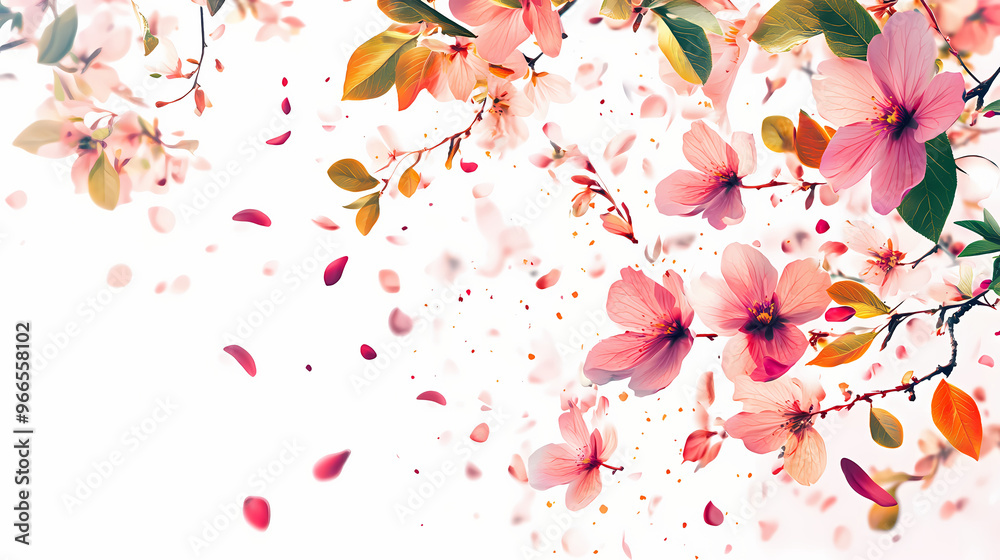 Beautiful composition of spring flowers and leaves on white background with copy space. generative ai. Spring Blossom. Illustration Beautiful composition of spring flowers and leaves on white background with copy space. generative ai. Spring Blossom. Illustration