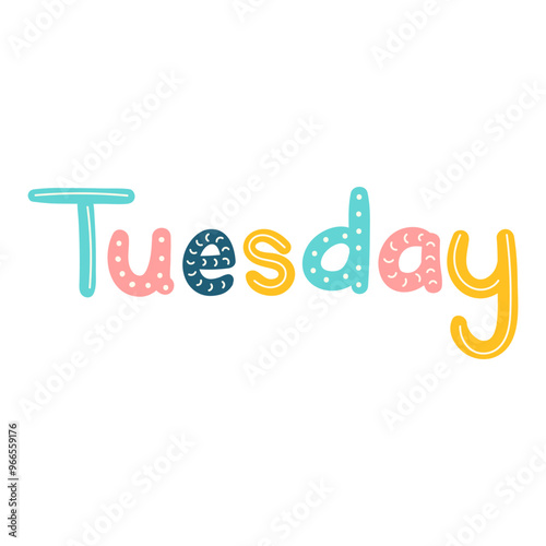 Hand Drawn Lettering of Days of the Week for Kindergarten Education