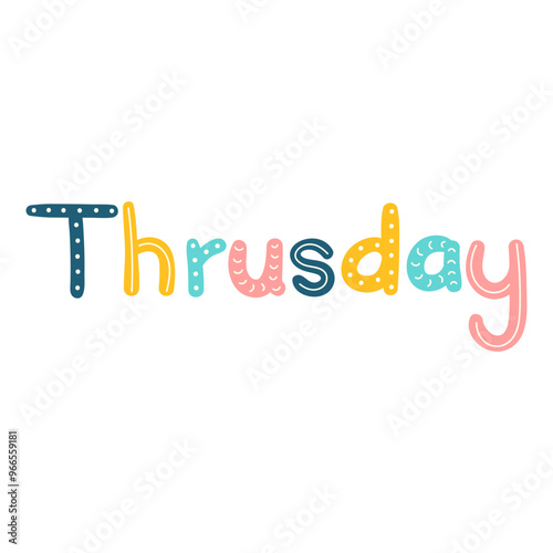 Hand Drawn Lettering of Days of the Week for Kindergarten Education