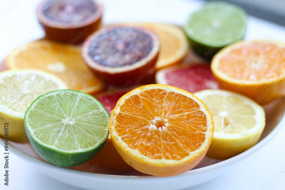 Colorful Slices of Citrus Fruits in a Bowl with Blood Orange, Lime, Lemon, and Grapefruit Colorful Slices of Citrus Fruits in a Bowl with Blood Orange, Lime, Lemon, and Grapefruit