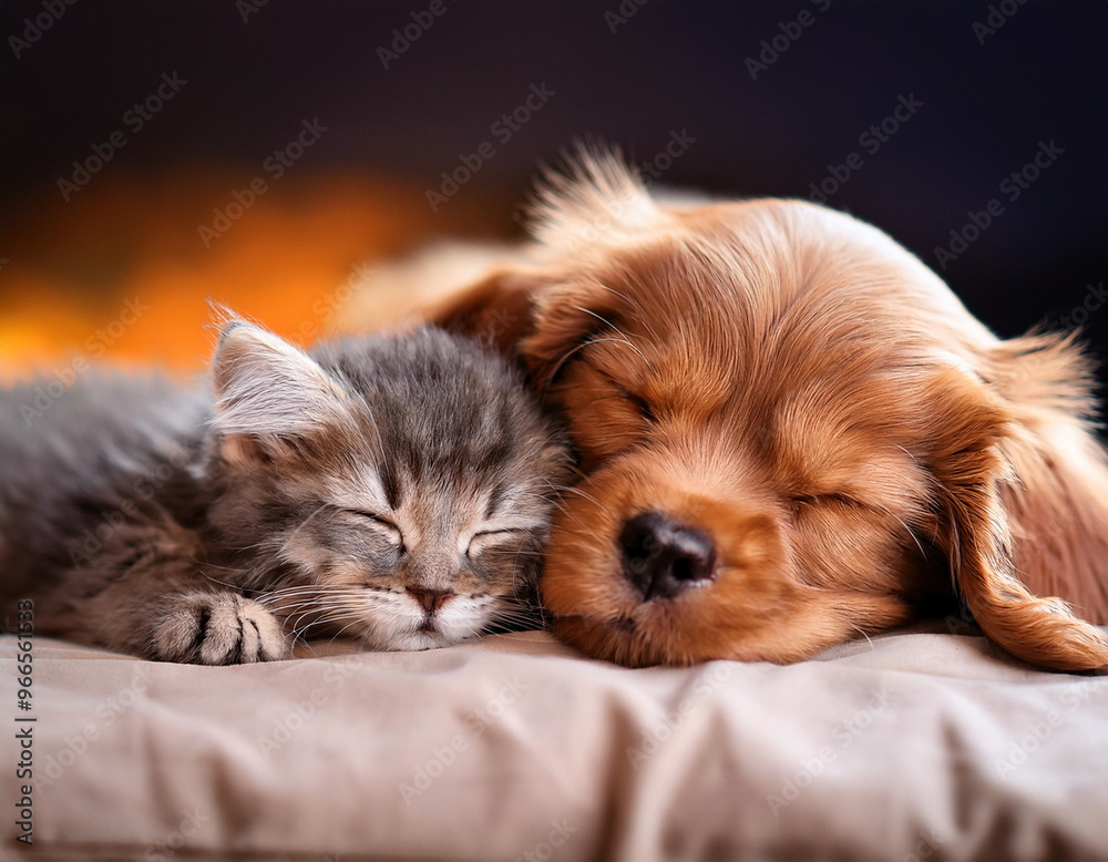 Peaceful Paws Adorable Puppy and Kitten Napping Together Spreading Cuteness Peaceful Paws Adorable Puppy and Kitten Napping Together Spreading Cuteness